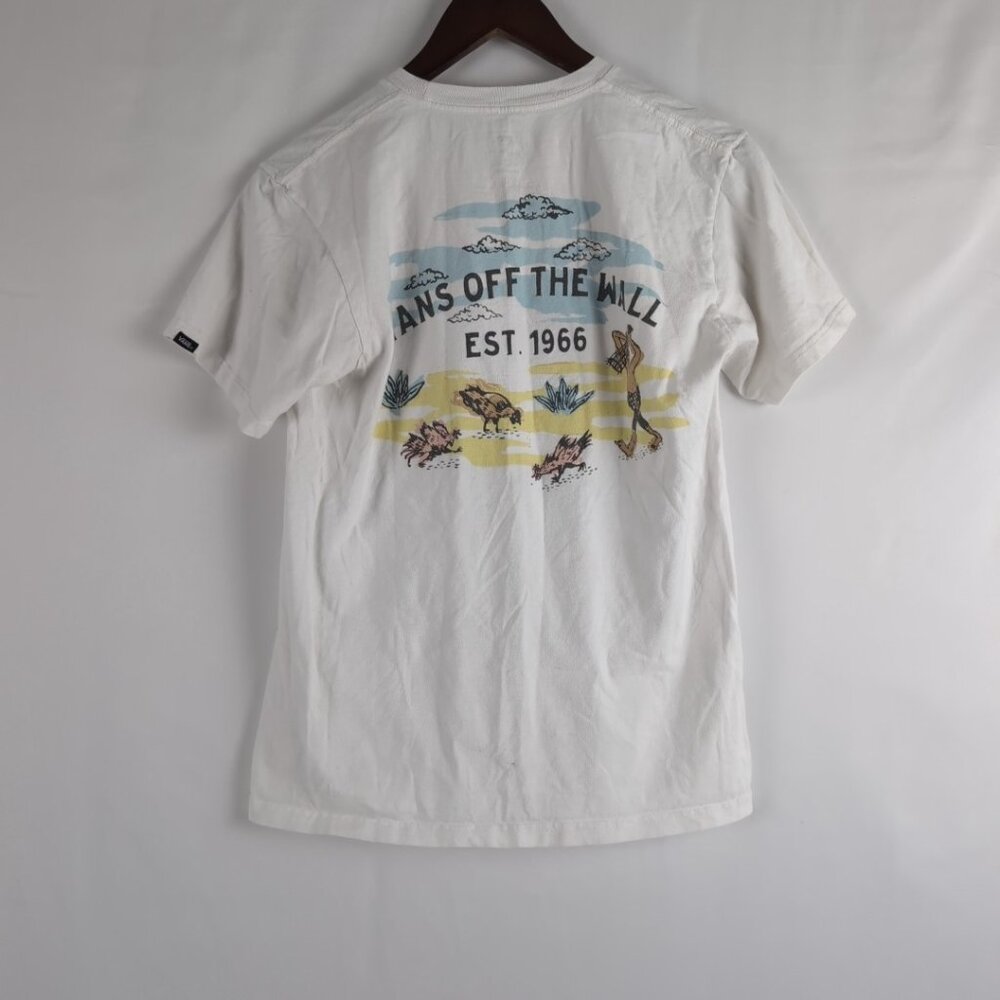 Vans Women's White Graphic T-Shirt Beach Summer Retro Colours, Small